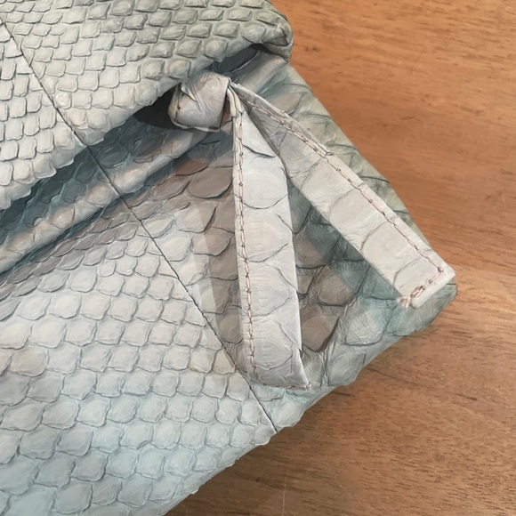 Baby blue authentic snake skin Textured Clutch with Wristlet